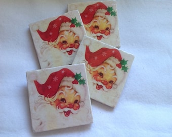 Natural Stone Santa Coasters, Beverage Coasters, Christmas Coasters, Holiday Decor, Christmas Decor, Square Coasters