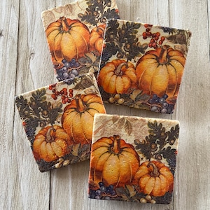 Natural Stone Pumpkin Coasters, Thanksgiving Coasters, Halloween Coasters, Beverage Coasters, Thanksgiving Decor, Halloween Decor