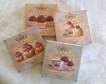 Natural Stone Cupcake Coasters, Beverage Coasters, Square Coasters, Stone Coasters, Shabby Chic Coasters