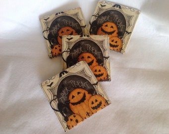 Natural Stone Pumpkin Coasters, Halloween Coasters, Beverage Coasters, Square Coasters, Stone Coasters