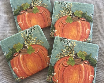 Natural Stone Pumpkin Coasters, Thanksgiving Coasters, Halloween Coasters, Beverage Coasters, Holiday Decor