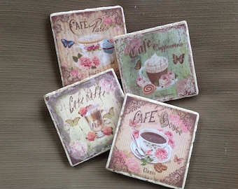 Natural Stone Coffee Cafe Coasters, Square Coasters, Beverage Coasters, Home Decor, Vintage Coasters