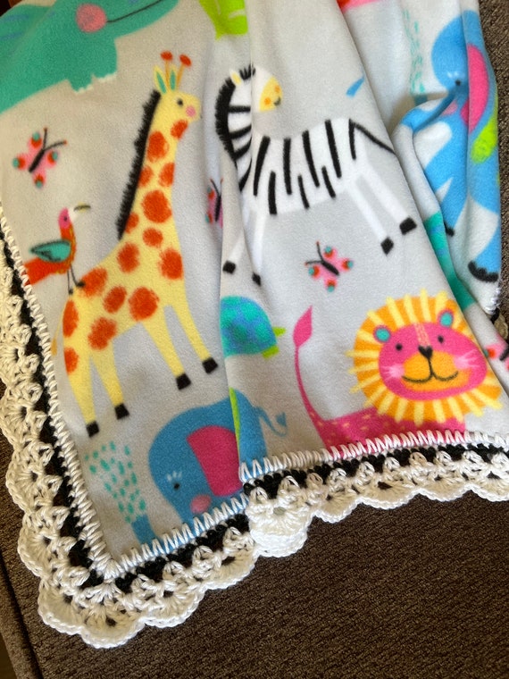 Fleece Nursery Baby Blanket Zoo Animal Baby Blanket Crib Etsy