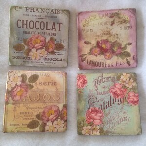 Ceramic Tile Coasters with Flowers, Beverage Coasters, Flower Coasters, Shabby Chic Coasters, Beer Coasters image 5