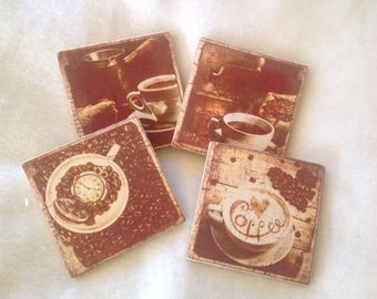 Natural Stone Coffee Themed Coasters, Coffee Coasters, Stone Coasters, Beverage Coasters, Beer Coasters