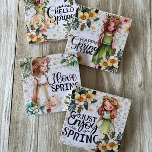 Natural Stone Spring Girls Coasters, Flower Coasters, Spring Flower Coasters, Square Coasters, Stone Coasters