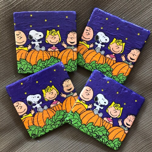 Natural Stone Tile Charlie Brown Christmas Coasters Beverage Etsy