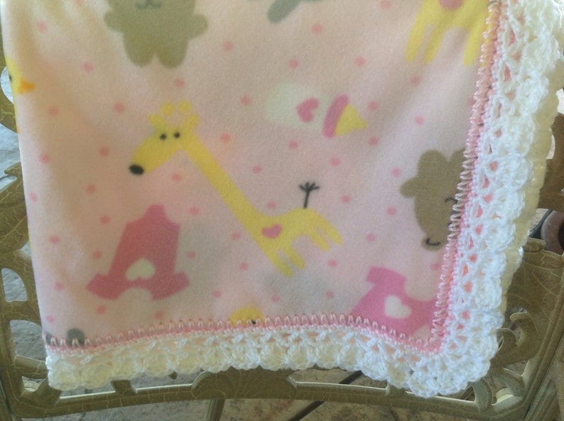 Pink Animal Nursery Blanket Fleece Blanket Crocheted Etsy