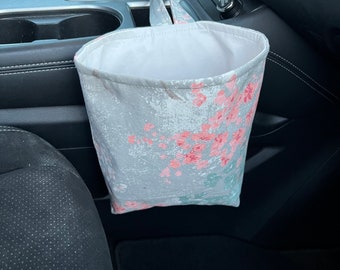 Car Trash Bag, Gear Shift Trash Bag, Floral Car Trash Bag, Car Accessories, Pink, White And Gray Floral Trash Bag, Car Trash Can