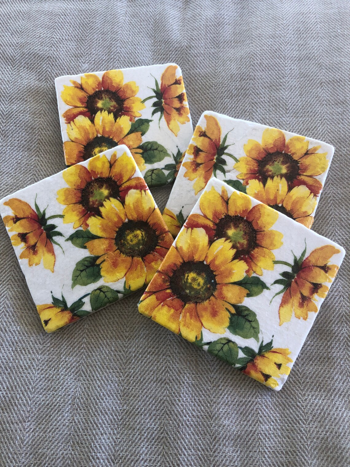 Sunflower Ceramic Tile Coasters Square Coasters Home Decor Etsy