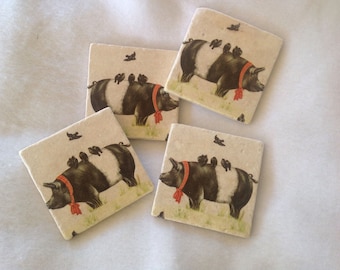 Natural Stone Pig Themed Coasters, Pig Coasters, Beverage Coasters, Beer Coasters, Stone Coasters