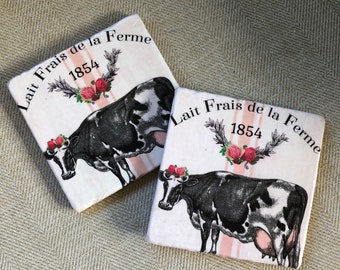 Natural Stone Cow Coasters, Beverage Coasters, Square Coasters, Home Decor