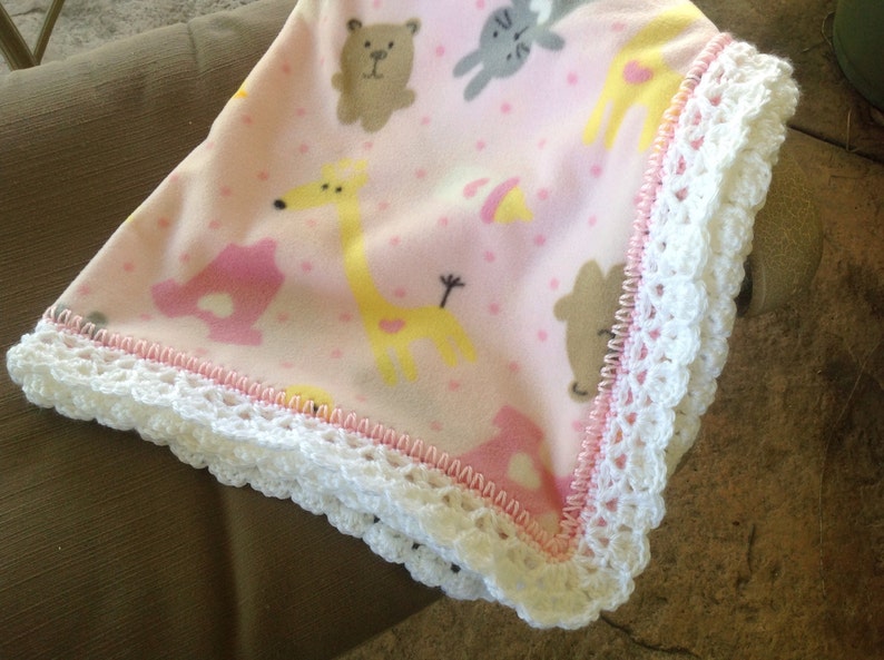 Pink Animal Nursery Blanket Fleece Blanket Crocheted Etsy