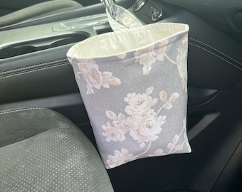 Car Trash Bag, Floral Car Trash Bag, Car Accessories, Waterproof Car Trash Bag, Gear Shift Car Trash Bag, Gray and White Car Trash Bag
