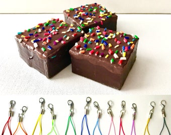 Brownie Charm Choose Your Phone Strap Color Squishy Inspired Accessory Rainbow Sprinkles Brownie phone strap Brownie keychain