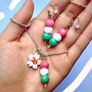 Dango charm jewelry and keychains earrings dango necklace kawaii food phone charm dango daikazouku Japanese Dessert Charm Mochi Charm
