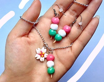 Dango charm jewelry and keychains earrings dango necklace kawaii food phone charm dango daikazouku Japanese Dessert Charm Mochi Charm