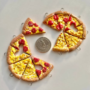 Pizza Slices Charm Sets Pepperoni or Cheese Friendship Relationship Matching Sets necklace charms keychain set phone straps