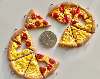 Pizza Slices Charm Sets Pepperoni or Cheese Friendship Relationship Matching Sets necklace charms keychain set phone straps