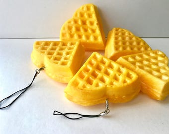 Waffle Charm Heart Waffle keychain Squishy Inspired Keychain Waffle phone strap food keychain Kawaii food charm Realistic Waffle Keychain