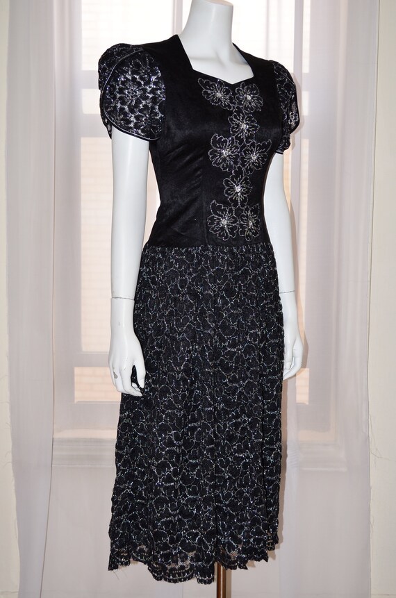 Vintage Black Silver Lace Cocktail Party Evening … - image 6