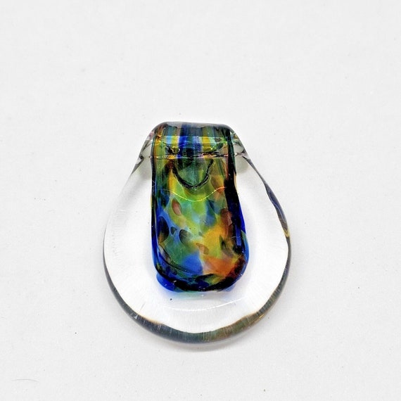 Signed HOGLUND Art Glass Pendant Clear Multicolor… - image 1