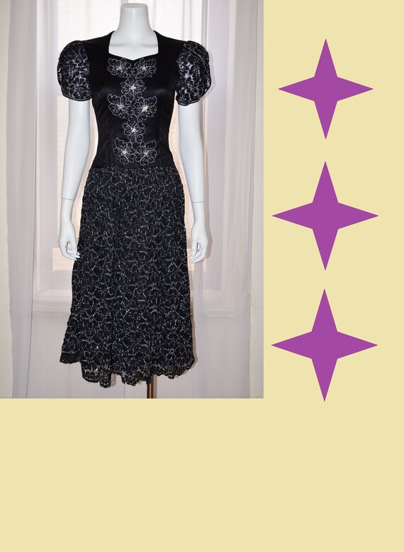 Vintage Black Silver Lace Cocktail Party Evening … - image 1