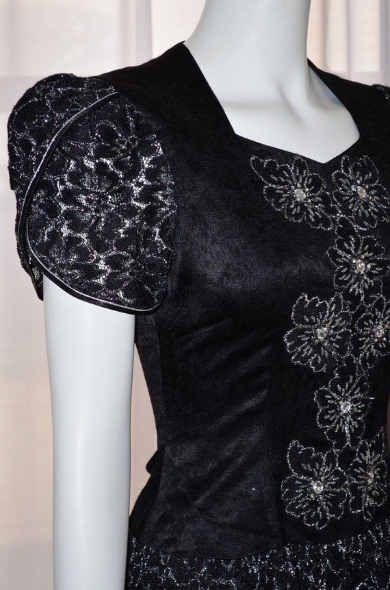 Vintage Black Silver Lace Cocktail Party Evening … - image 7