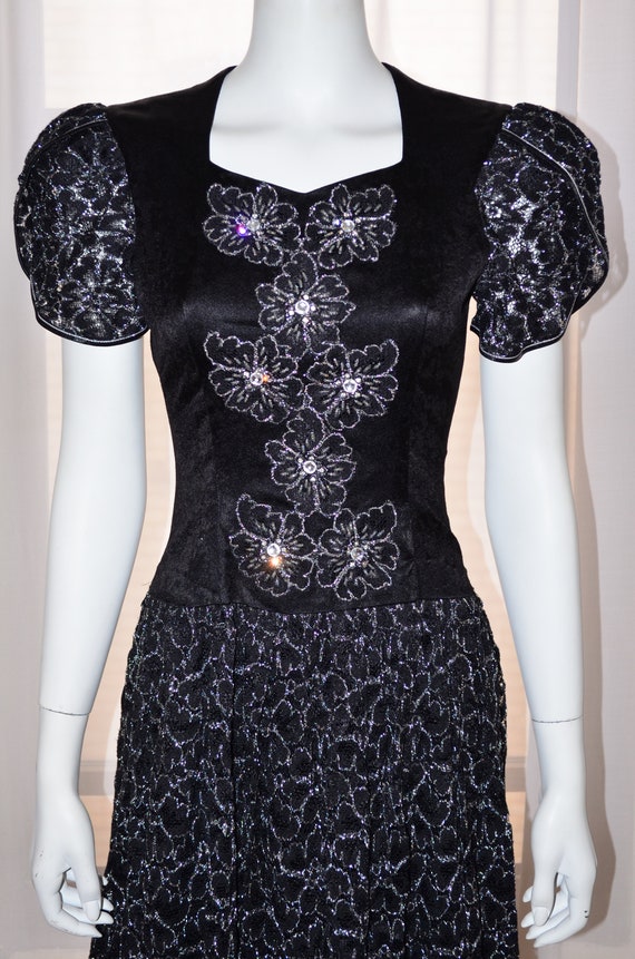 Vintage Black Silver Lace Cocktail Party Evening … - image 4