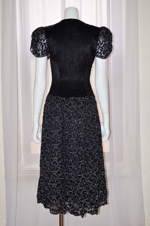 Vintage Black Silver Lace Cocktail Party Evening … - image 2