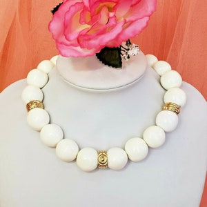 Vintage Runway GIVENCHY White and Gold Choker Necklace White & Gold Beads 15&quot; Long