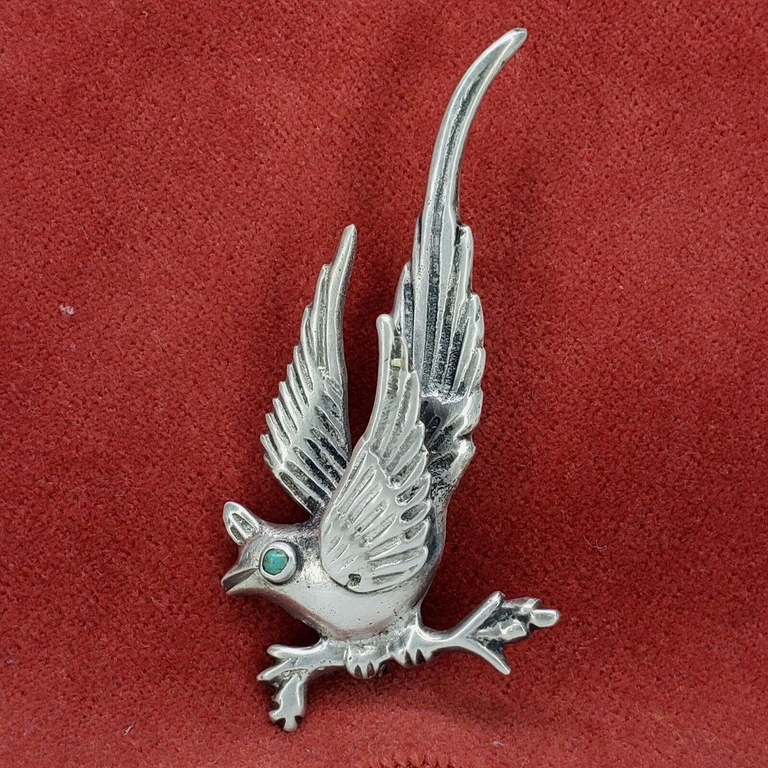 Vintage MEXICO 925 Sterling Silver Bird Brooch Pin 17.8 Grams Turquoise ...