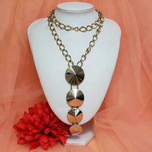 Vintage Signed Hobe Gold tone Pendant Necklace 30&quot; Long Chain Cone Pendant