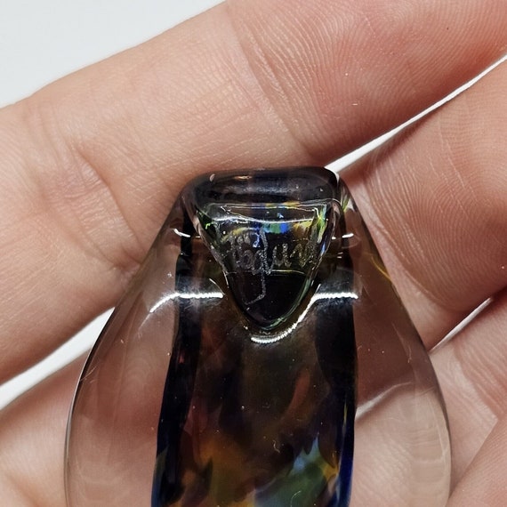 Signed HOGLUND Art Glass Pendant Clear Multicolor… - image 7