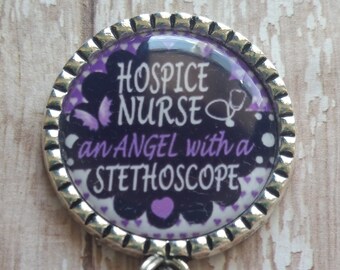 Hospice Nurse Retractable Badge Holder - An Angel With a Stethoscope - 5 Colors to Choose From (See Pictures) - Flat Rate Shipping in US!