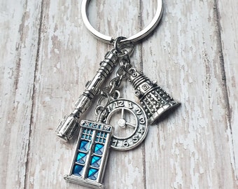 Police Box - Charm Key Chain - NEW ADDED OPTION - See Pics - Read Description for Details - Flat Rate Shipping!