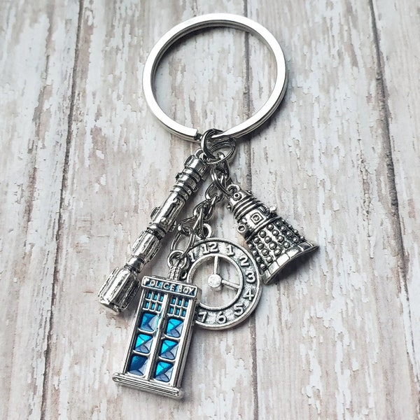 Police Box - Charm Key Chain - NEW ADDED OPTION - See Pics - Read Description for Details - Flat Rate Shipping!