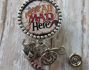 Cheshire Cat See Pictures for Charm Options Low Flat Rate Shipping in US! We/'re All Mad Here Retractable Badge Holder