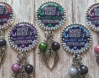 Hospice Nurse Retractable Badge Holder - An Angel With a Stethoscope - 5 Colors to Choose From (See Pictures) - Flat Rate Shipping in US!