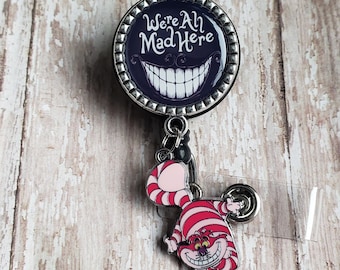 Retractable Badge Holder - Smiling Cat - 2 Charm Options - Flat Rate Shipping in the US!
