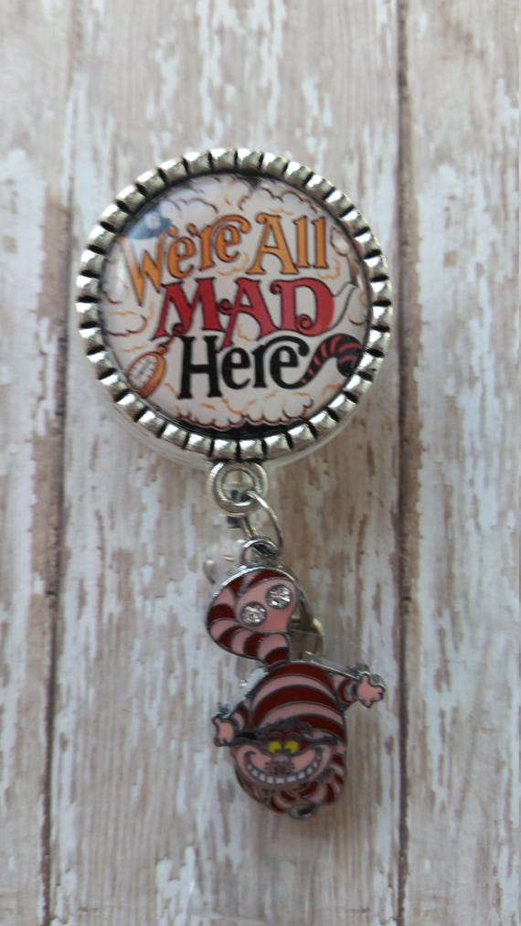 Cheshire Cat See Pictures for Charm Options Low Flat Rate Shipping in US! We/'re All Mad Here Retractable Badge Holder