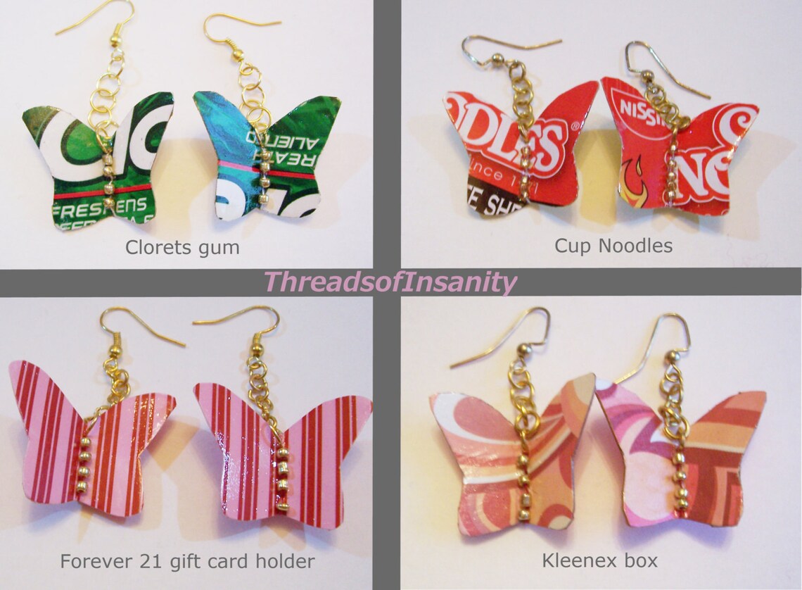 SALE Recycled Paper Butterfly Earrings Free Shipping Etsy