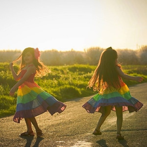 Shirred Top Twirling Rainbow Dress