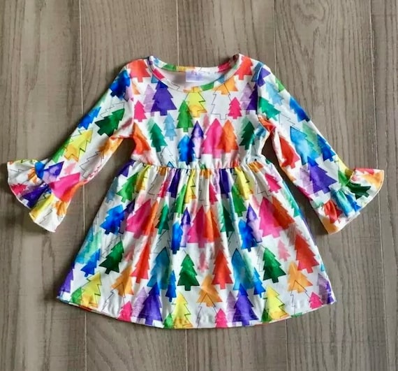 Rainbow Christmas long sleeve dress