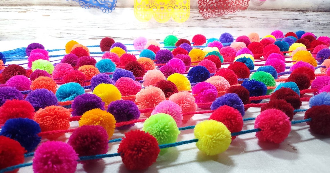 Pom Pom Garland/ Mexico Pom Poms Etsy