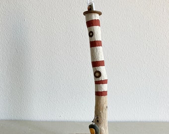 Lighthouse made of driftwood reclaimed wood maritime decoration unique red white 22 cm