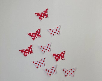 25 x Papillons 3D à pois rouge blanc décoration murale autocollant mural essaim de papillons