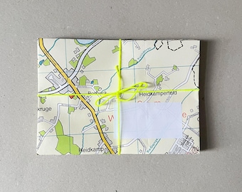9 Vintage Oldenburg Map Envelopes | Handmade C6 Envelopes in Pastel Yellow & Grey