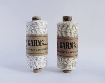 1 spool baker's twine cotton ribbon cotton thread golden gold white cream white 45m