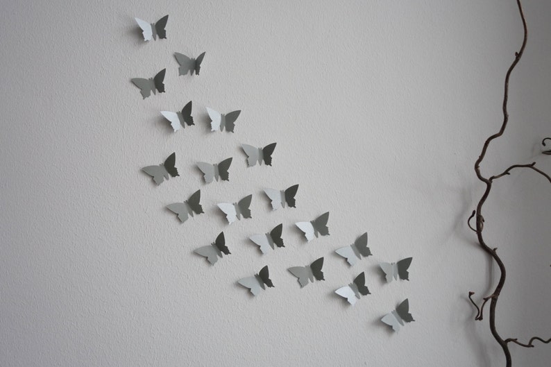 25 X 3d Butterflies In Silver Wall Decoration Wall Tattoo Butterflies Swarm